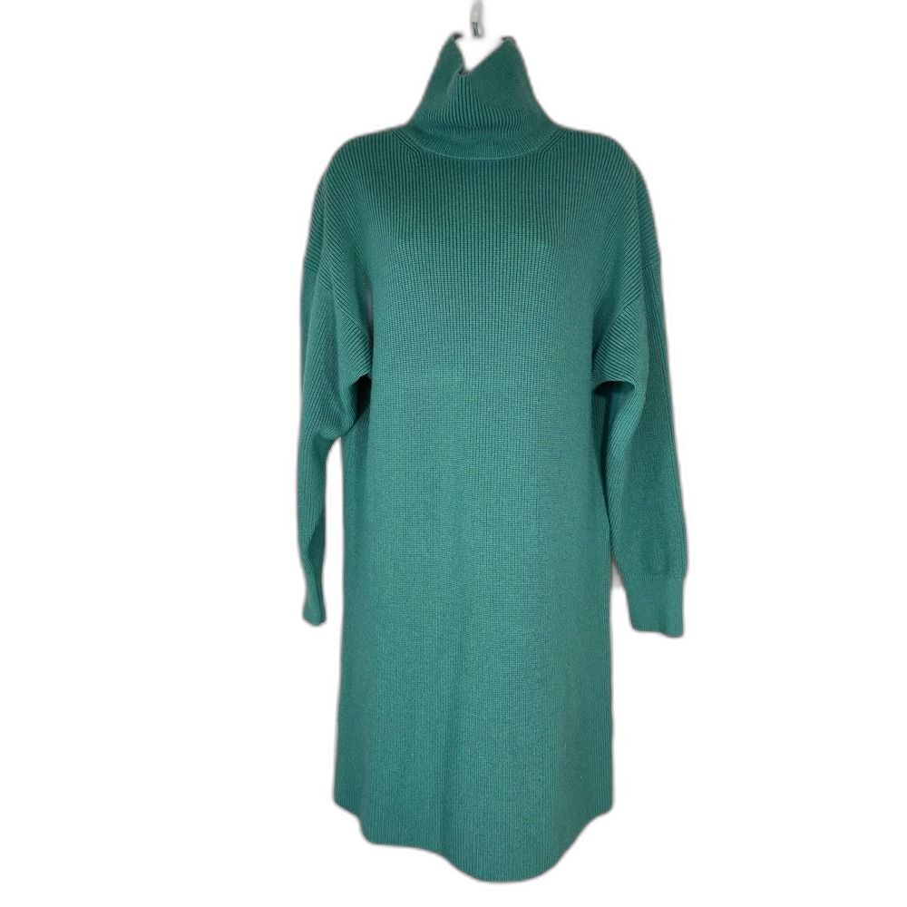 Merino Wool Babaton Turtleneck Sweater dress W/ S Green Ribbed Knit 103661 LN